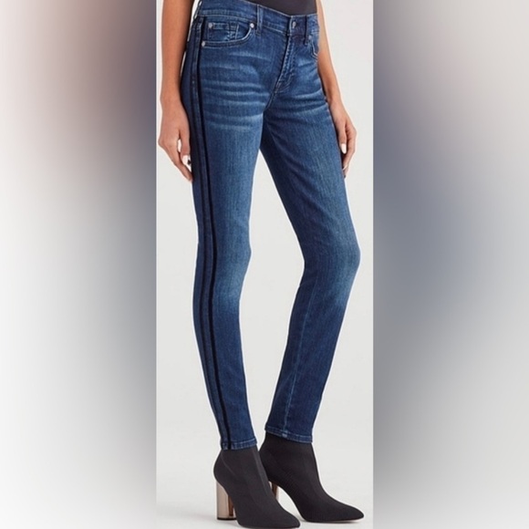 7 for all mankind B(AIR) AUTHENTIC DENIM THE ANKLE SKINNY VELVET STRIPES - Picture 3 of 13